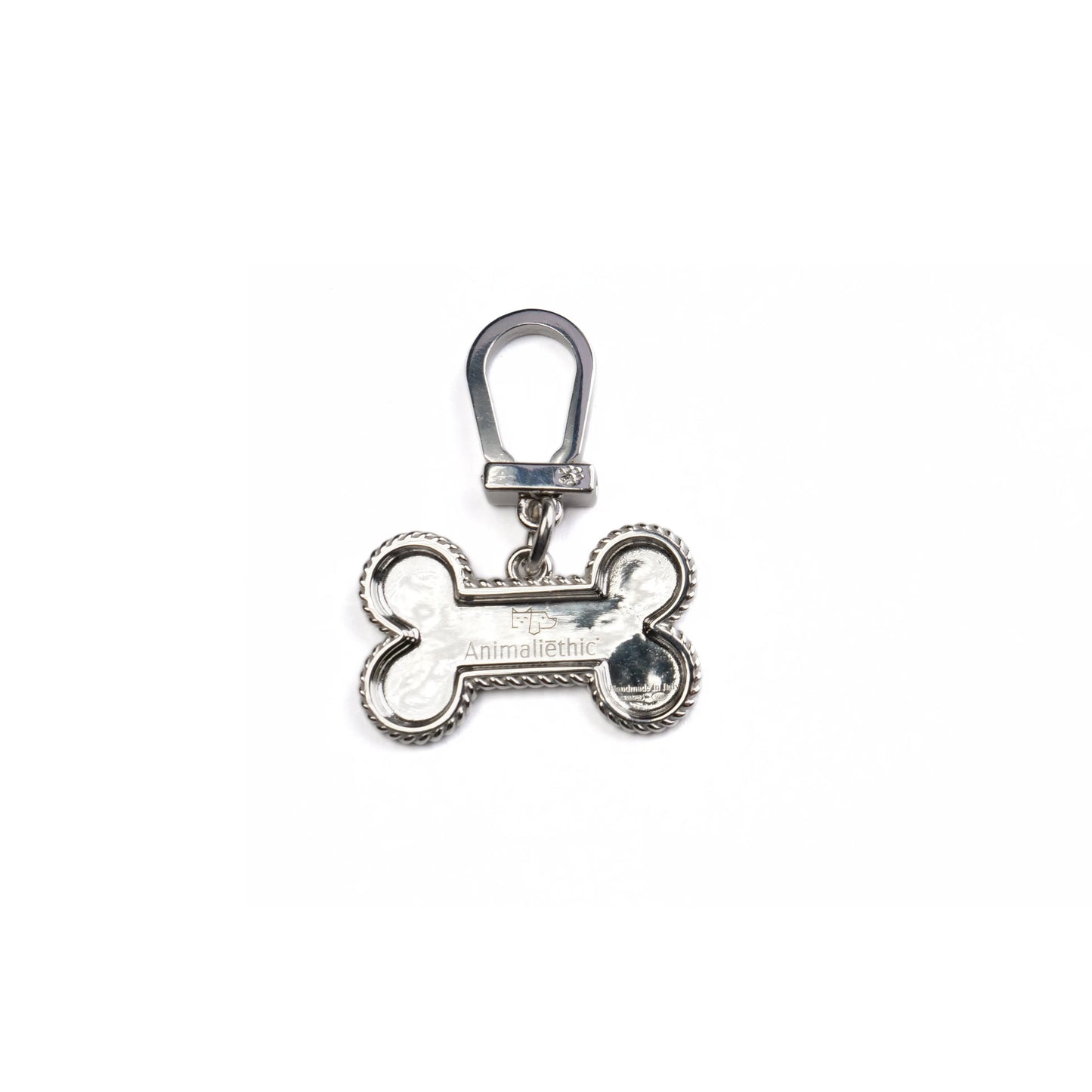Medaglietta per cani di taglia medio grande in argento lucida forma osso retro